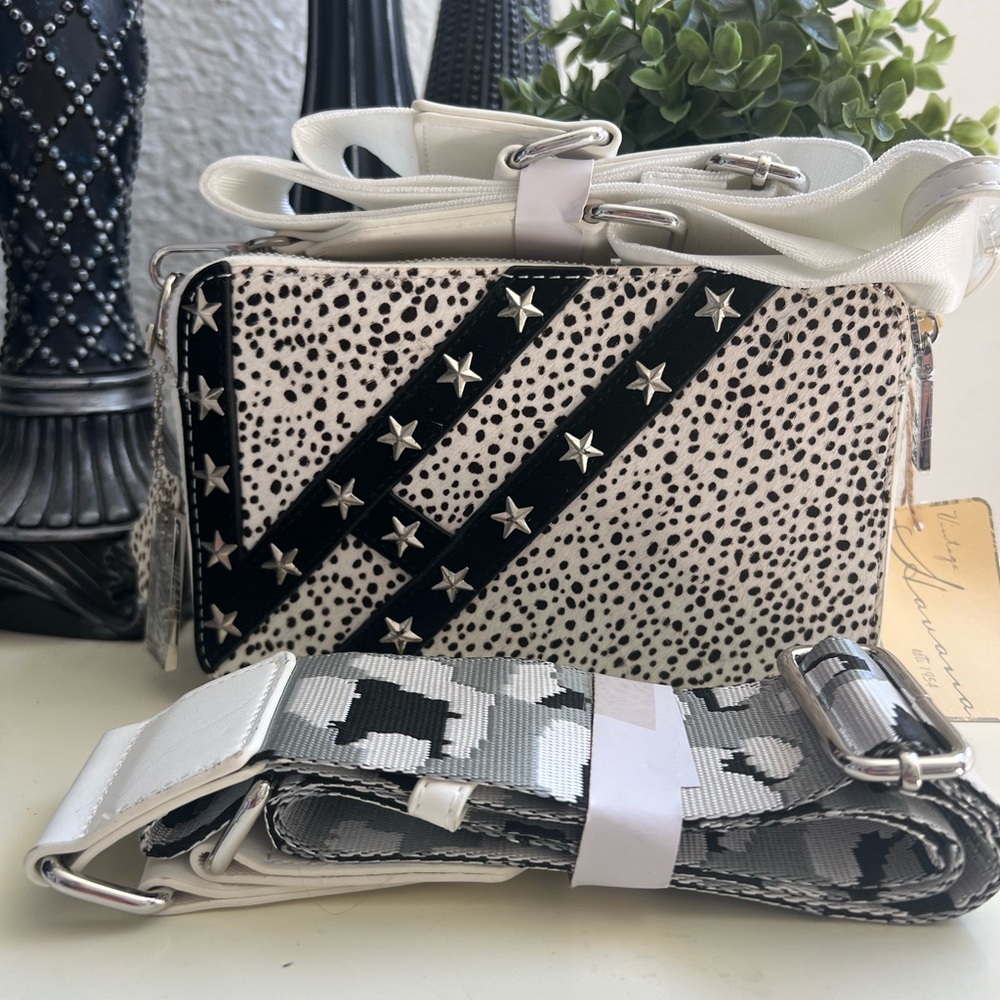 Vintage Havana Star-Studded Black and White Crossbody Bag